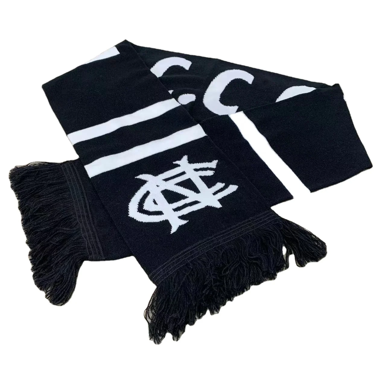 Winter Knitted Acrylic Scarf Custom Logo Football Fans Knitted Scarves Knitting Soccer Team Pattern Acrylic Scarf For Men
