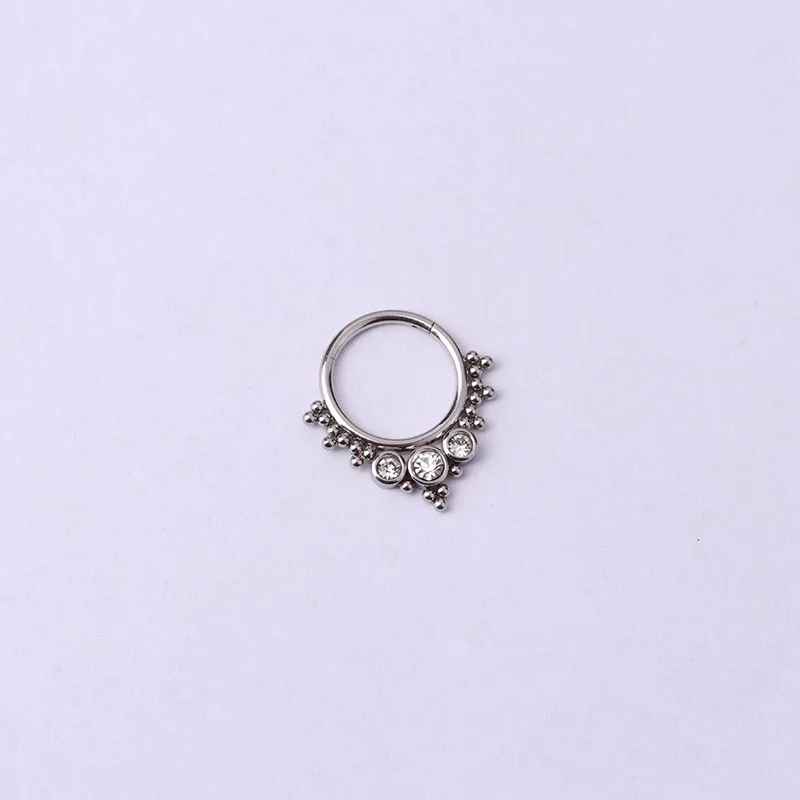 16G  Stainless Steel Cz Septum Clicker Piercing Hinged Segment Ring Diath Helix Nose Hoop Ring