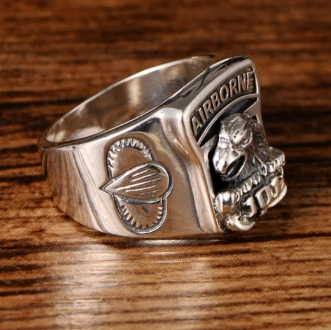 Fashion personalized jewelry mens rings U.S. airborne army solid 925 sterling silver vintage eagle ring for men