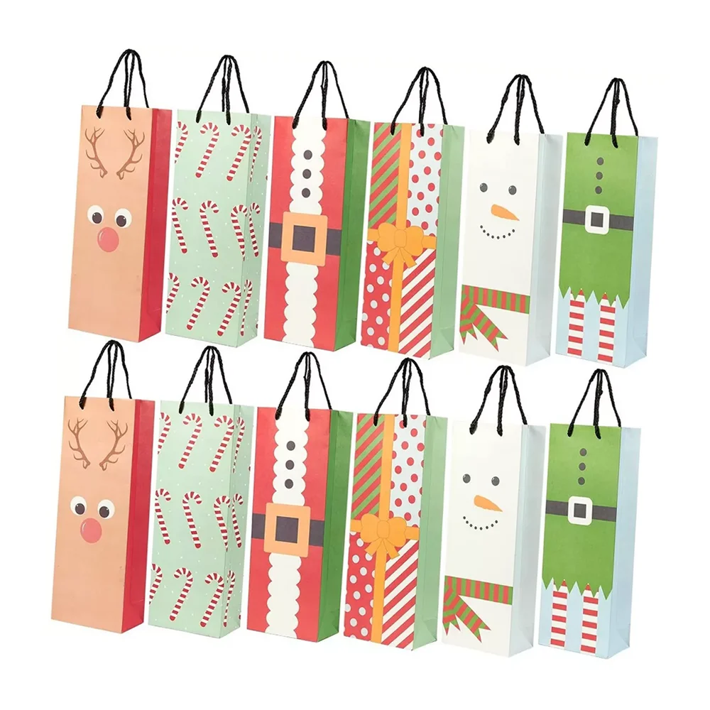 Custom Colors Kraft Paper Single Red Wine Bag with Window Transparent Rectangular Gift Bag Flower Tote Bag Rope Handle