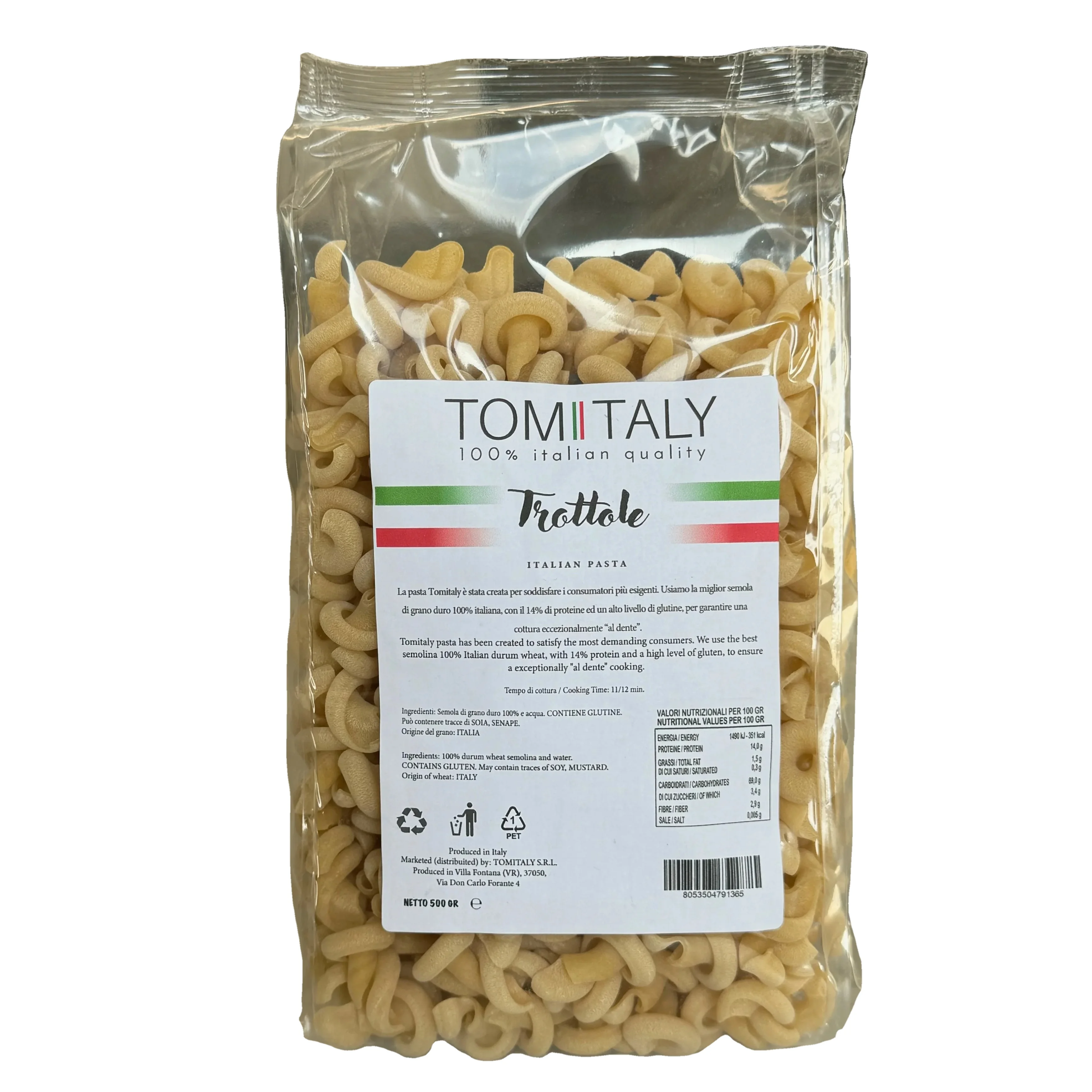 Premium Quality Made in Italy Trottole Italian Pasta Durum Wheat Semolina 500 g Food Ideal With Sauces