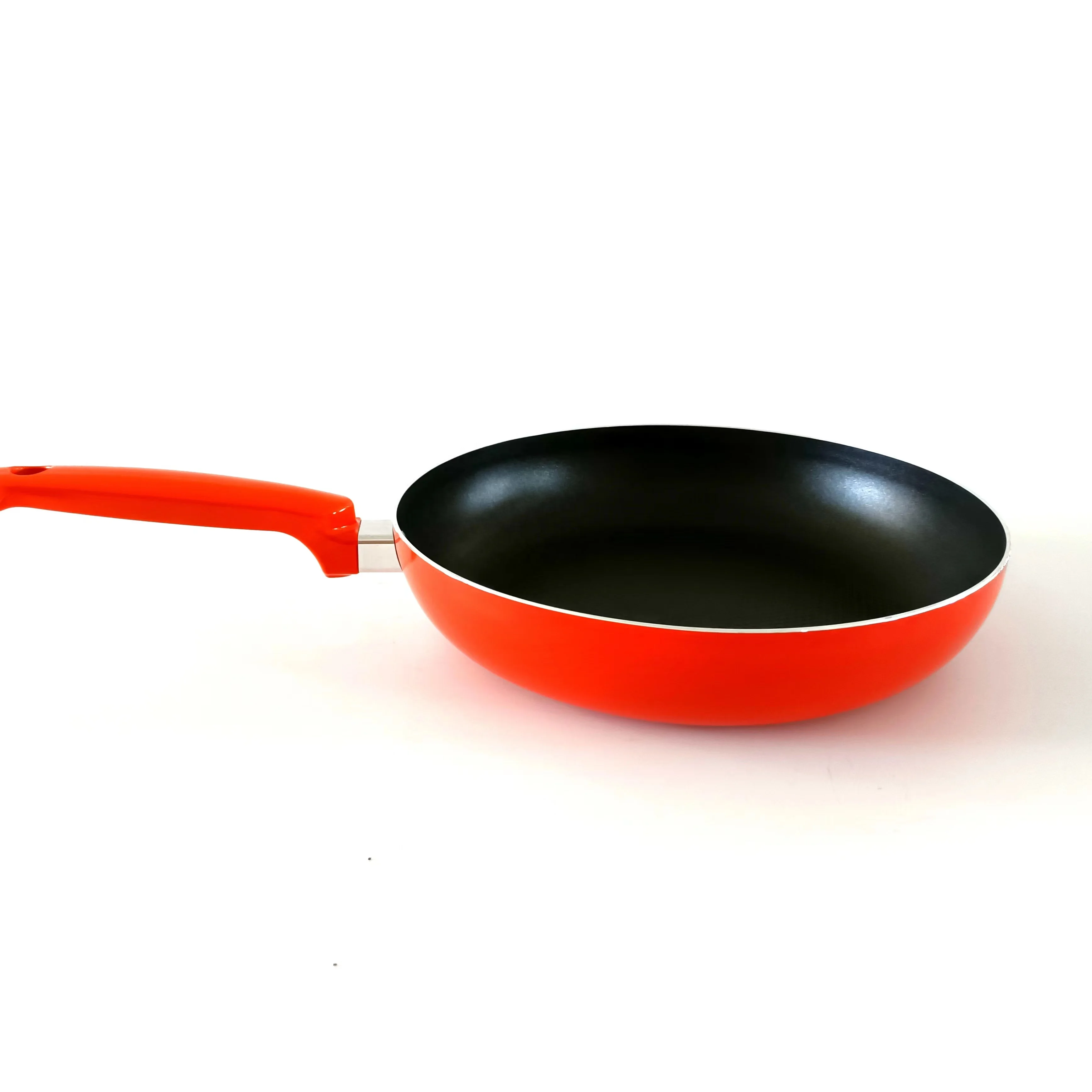 Aluminum Frying Pan Non Stick Steel Pan Orange Bottom Plastic Handle Wok Cheap Healthy Cookware Set