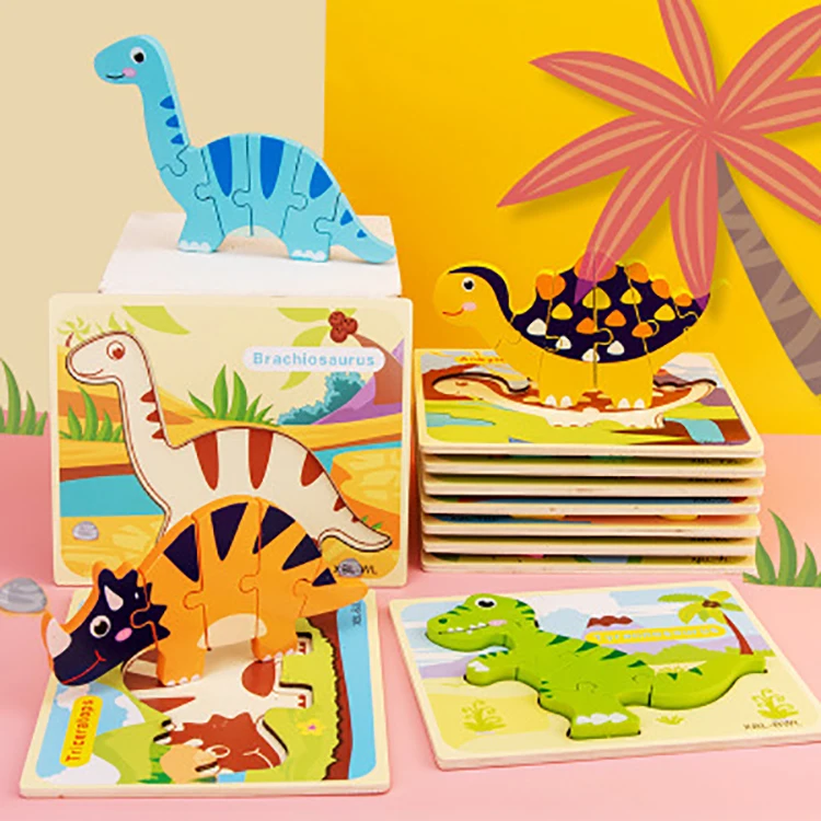 
Cheap Baby Educational Toys Dinosaur Puzzle 3D Wooden Jigsaw Puzzle 