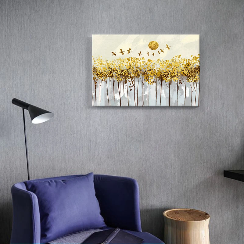 Abstract beautiful autumn forest landscape painting wall art canvas print on canvas