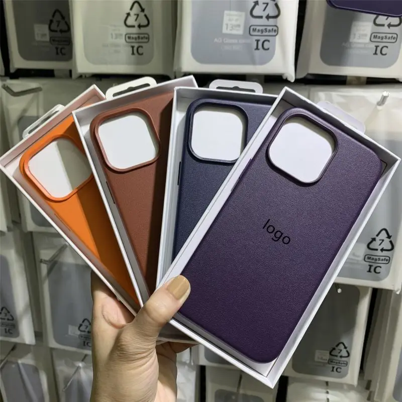 Quality Official Magsafe Leather Case with Logo for Iphone 15 14 13 12 Pro Max 1:1 Original  Clone Popup Leather Cover for Apple