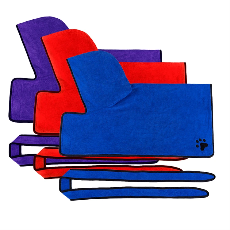 Soft Super Absorbent Microfiber Dog Drying Towel Robe with Hood and Belt for Large Medium Small Dogs