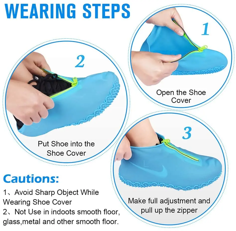 2022 M L XL Upgrade Silicone Waterproof Shoe Covers with Zipper Resistant Rain Boots Non-Slip Washable Protection for Women Men