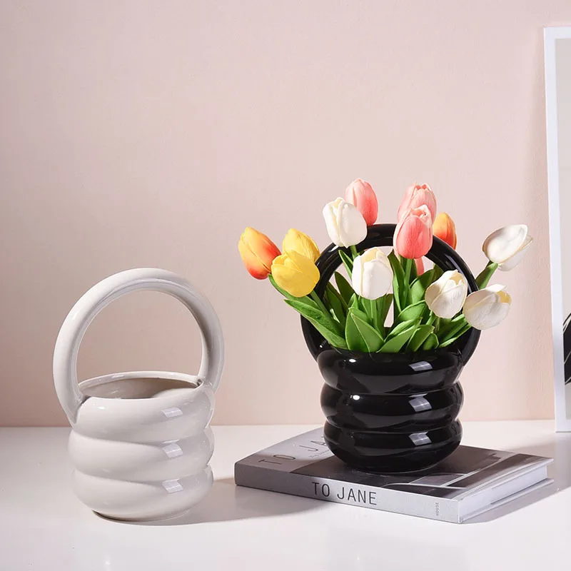 Modern Simple Ceramic Vase Wide Mouth Flower Arrangement Vase Scandinavian Style Home Decoration Arrangement Dried Flower Vase