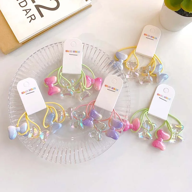 Summer Transparent Butterfly Knot Hair Rope Girl Heart Fantasy Hair Ring Sweet Kids Hair Ties