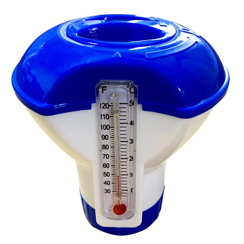 Pool chlorine floater with thermometer