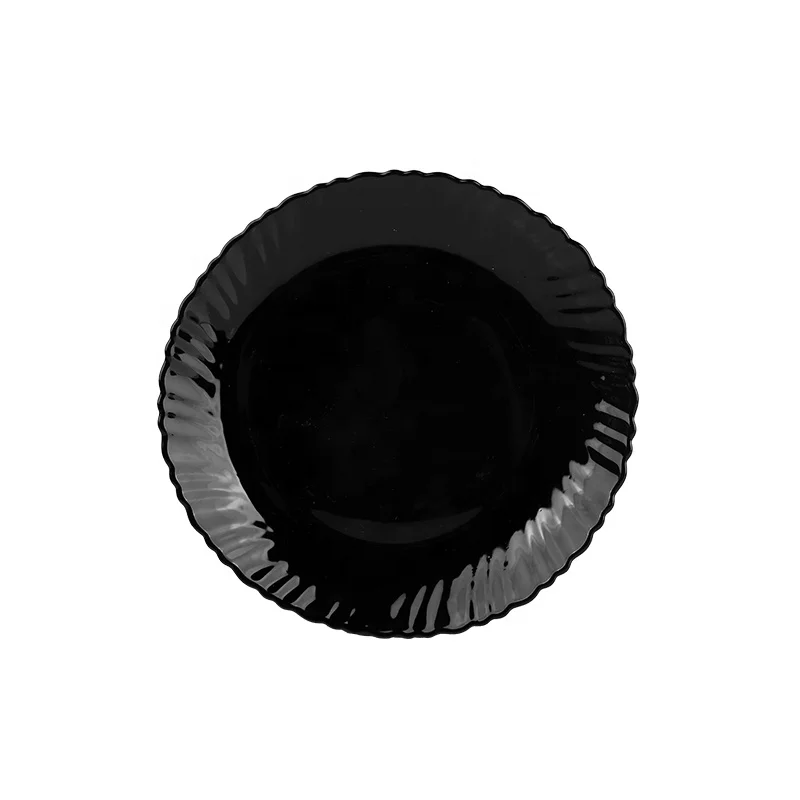 Wholesale pure white heat resistance 8 inch Fancy shell design black glass dish opal glass dinner plates for restaurants