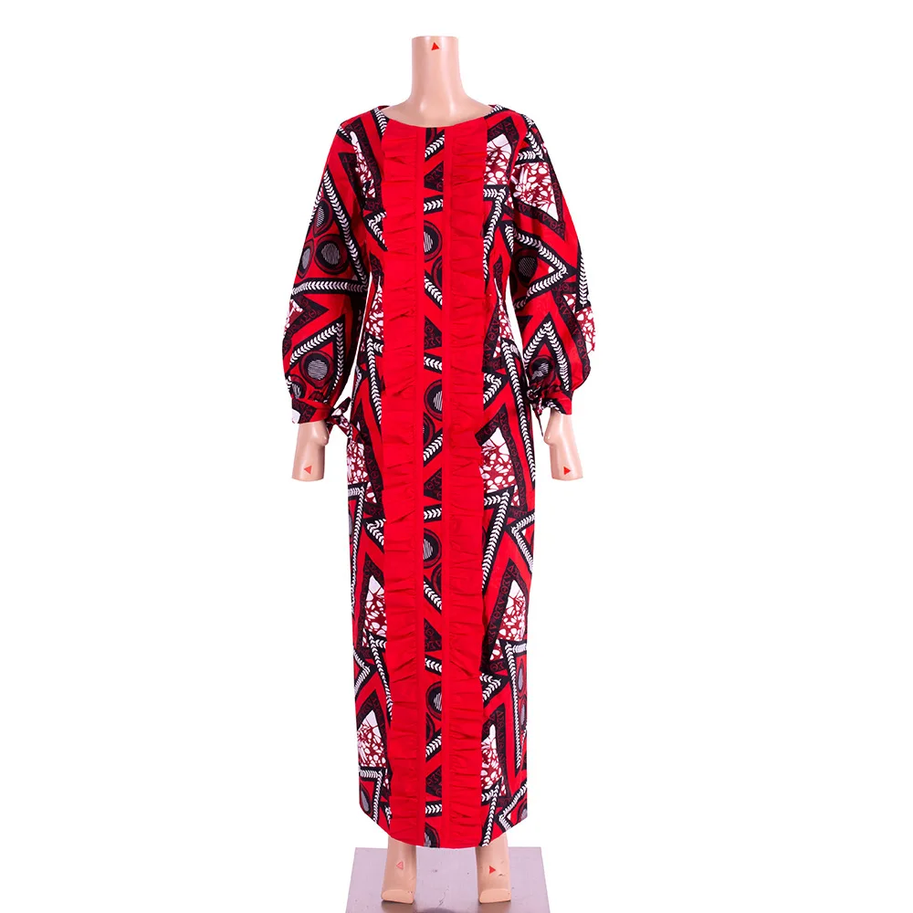 Wholesale Women African Ethnic Batik Printed Cotton Long Sleeve Plus Size Dress