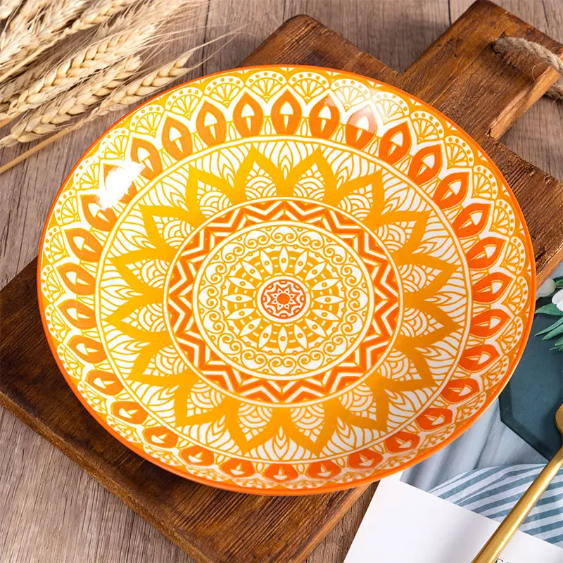 New hot-selling new bohemian Italian Moroccan style high-end printed ceramic new bone china dinner plate