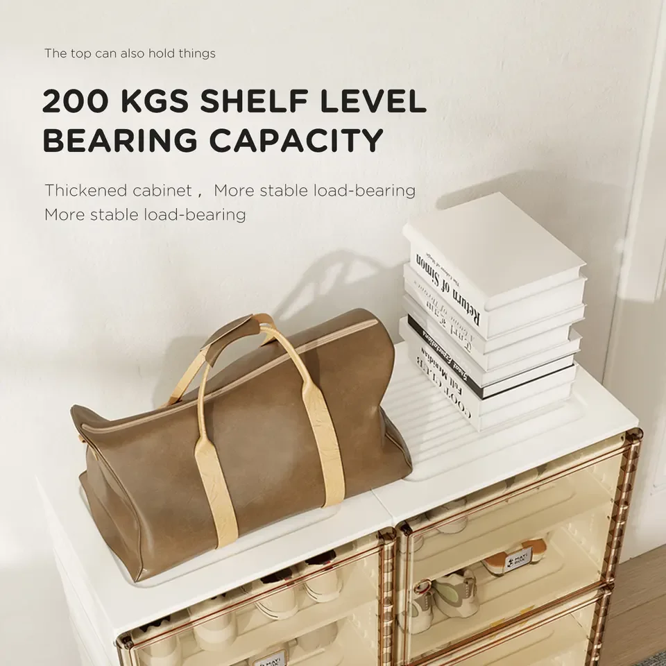 PP plastic foldable installation-free Shoe Storage Cabinet with automatic Magnetic door closing Stackable Shoe Care Box for Men