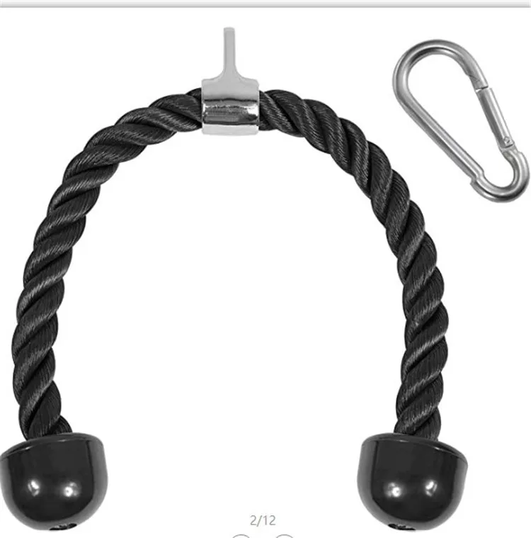 Low MOQ Heavy Duty Pull Down Triceps Gym Rope Solid Rubber Ends Training Accessories Handle Bar
