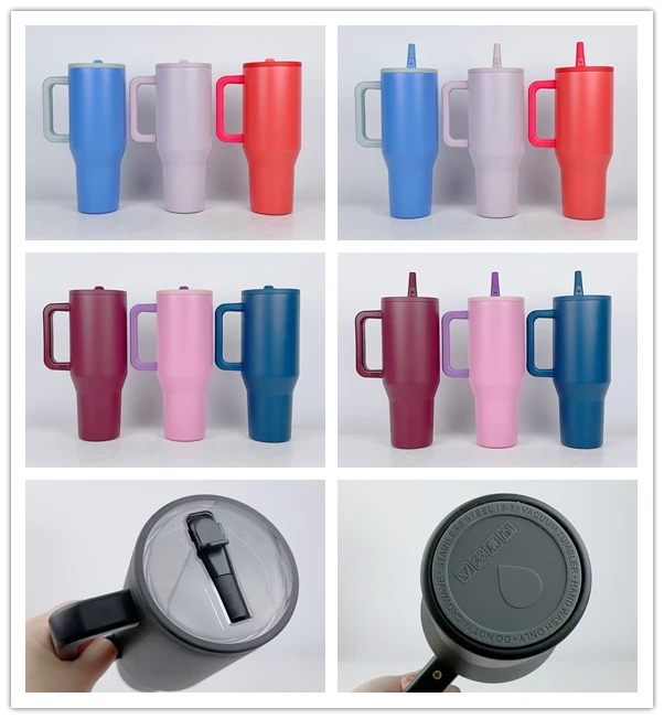 40 oz Tumbler Double Walled Insulated Stainless Steel Leak Proof Cup Travel Mug with Handle and flip straw on lid