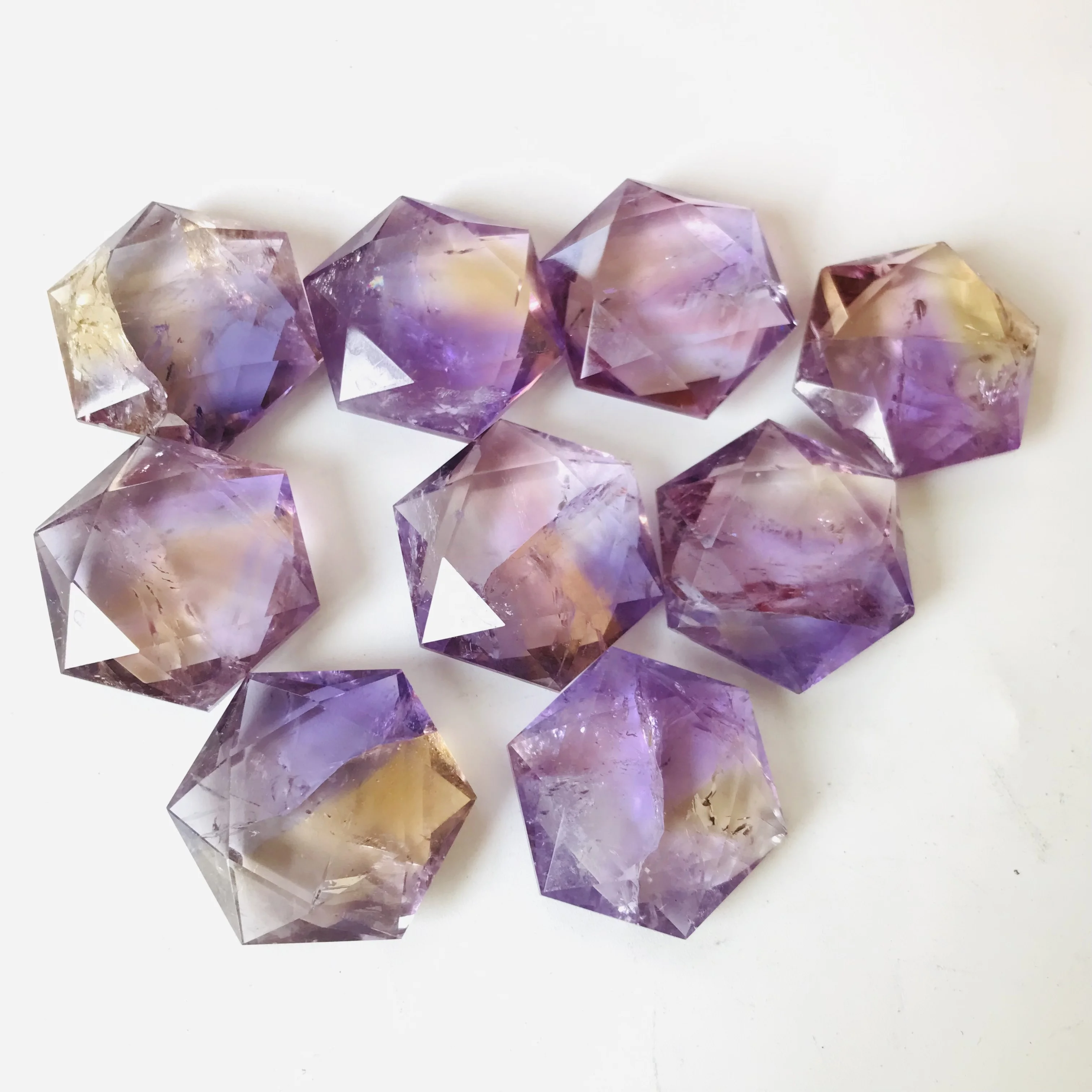 Wholesale gemstone folk crafts polished crystals healing stones Ametrine six points star crystal diamond shape for gift