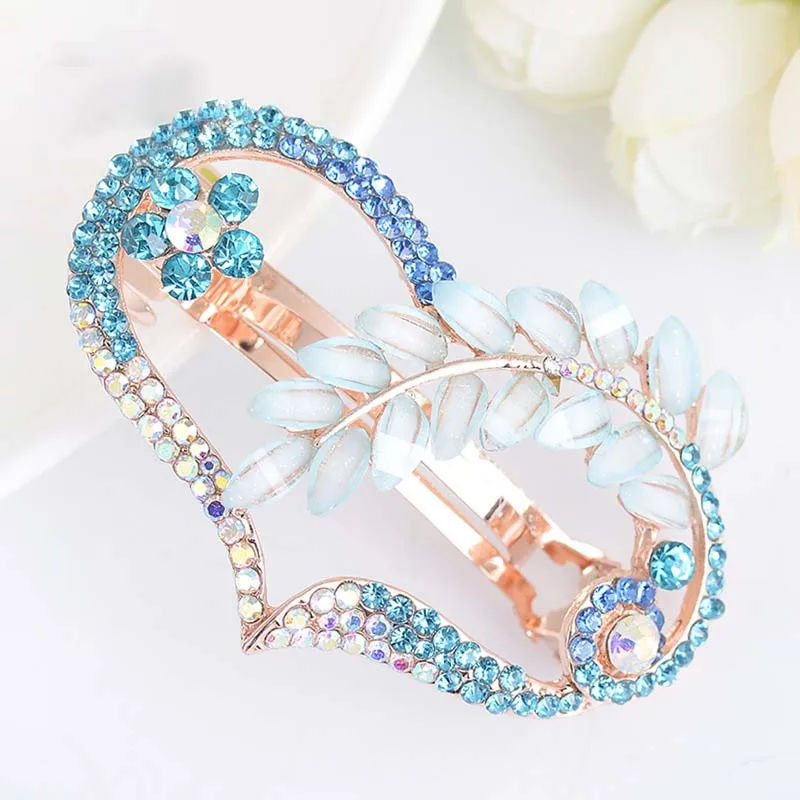 
Custom design love heart shaped glass stone resin stone ornament alloy hair accessary French clip 