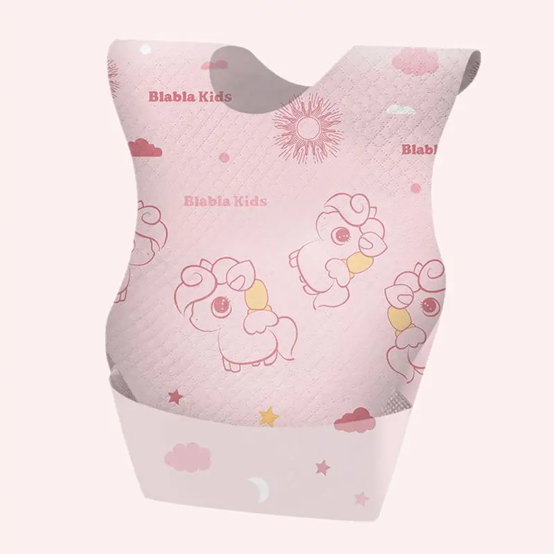 Cartoon Printed Disposable Bibs 25/50pcs/set Absorbent and Biodegradable Cloth Plastic Material for 0-12 Months Baby Feeding