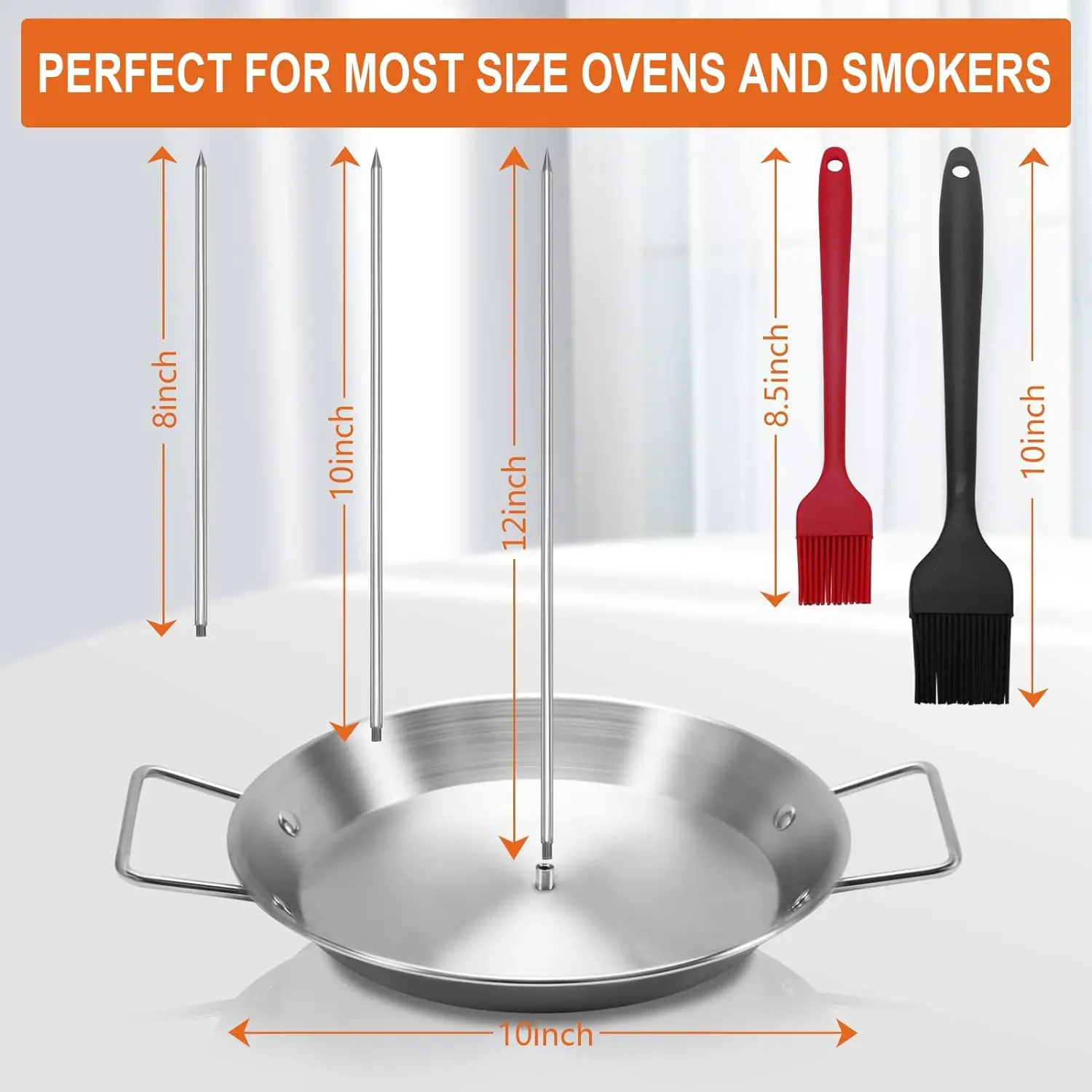 Al Pastor Skewer for Grill, Stainless Steel Vertical Skewer, Brazilian Vertical Spit Stand with 3 Removable Spikes 8 10 12