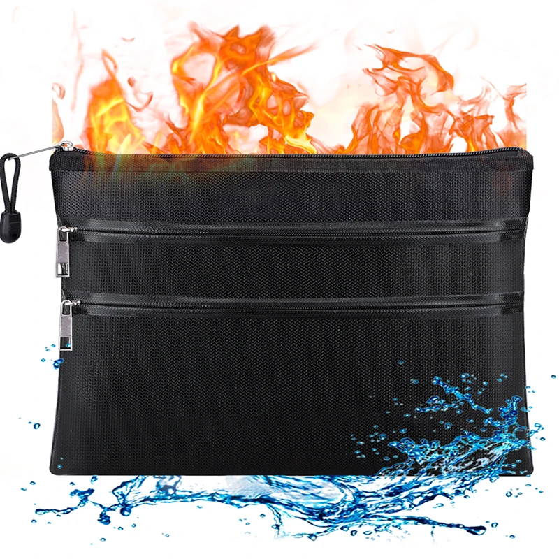 Трехслойная молния с силиконовым покрытием, черная огнестойкая Водонепроницаемая офисная сумка для удостоверения личности, сумка для денег