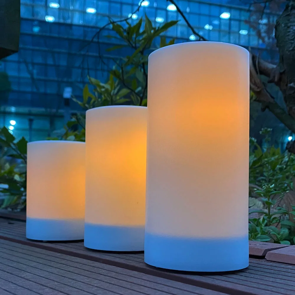 Wholesale 3pcs Solar Powered Decorative Led Flameless Plastic Pillar Candles For Wedding Occasion
