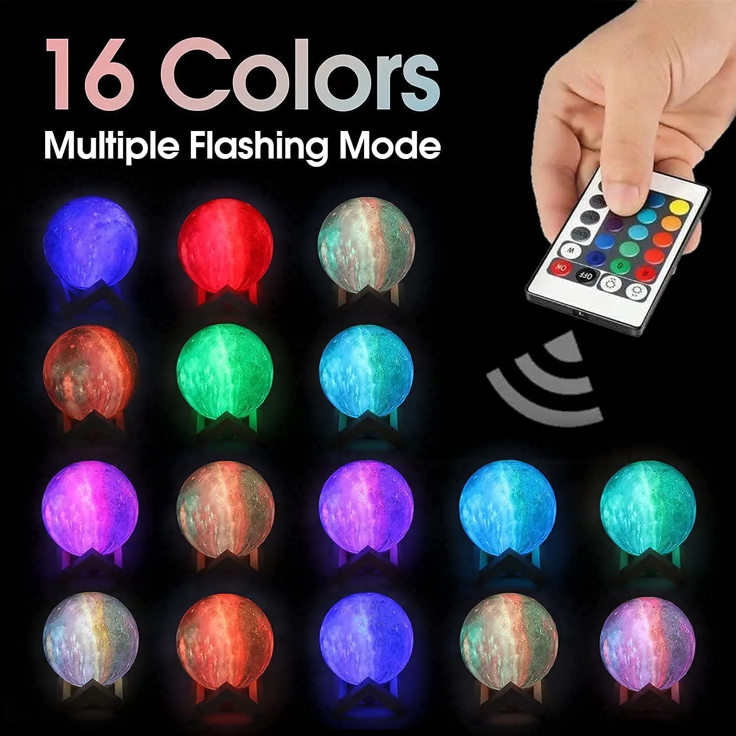 8cmholiday Gift Touch Control 16 Colors Changing 3d Printing Led Bedside Night Light Moon