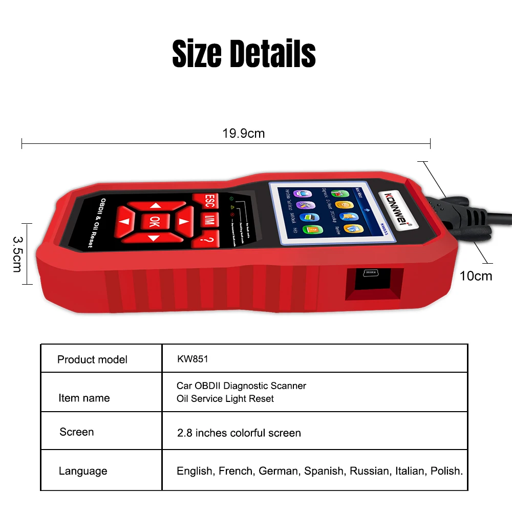 KONNWEI KW851 OBD2 Automotive Diagnostic Scanner Oil Service Light Reset Tool Multi-function Universal Car Diagnosis Instruments
