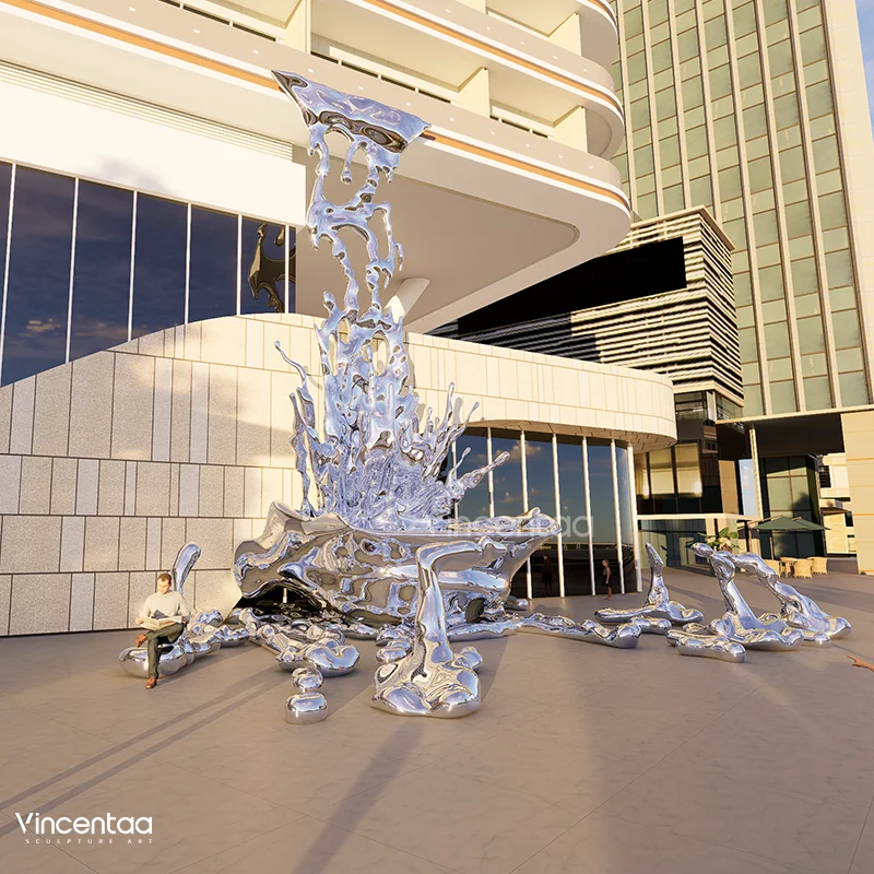 Modern garden decor stainless steel water drop sculpture for hotel decor