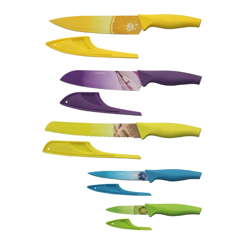 OEM / ODM factory decal printing kitchen knives with knife blade sheath and non-stick coating stainless steel knives