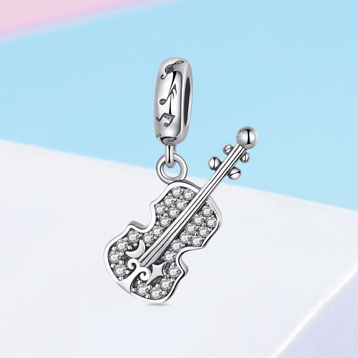 Cubic Zirconia Gemstone Violin Pendant Charm for Jewelry Making 925 Sterling Silver Dangle Charm Jewellery