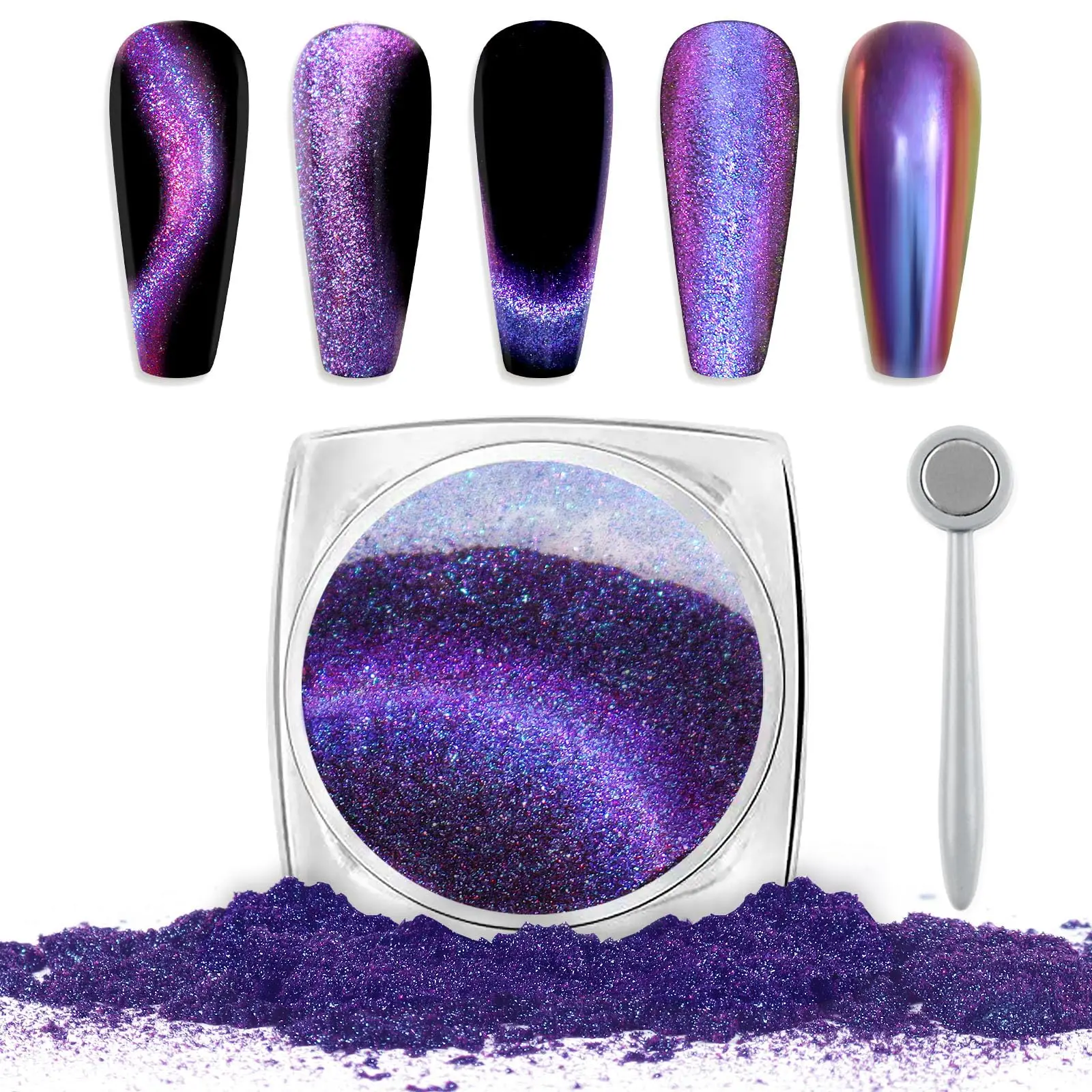 Bauhinia Blue Mirror Effect Holographic Galaxy Pigment 9D Chameleon Cat Eye Chrome Nail Powder Magnetic Powder Magnetic Stick