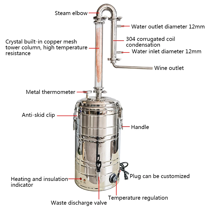 20L custom home alcohol distiller crystal column pure copper mesh private brandy whiskey rum distillation wholesale Pure dew