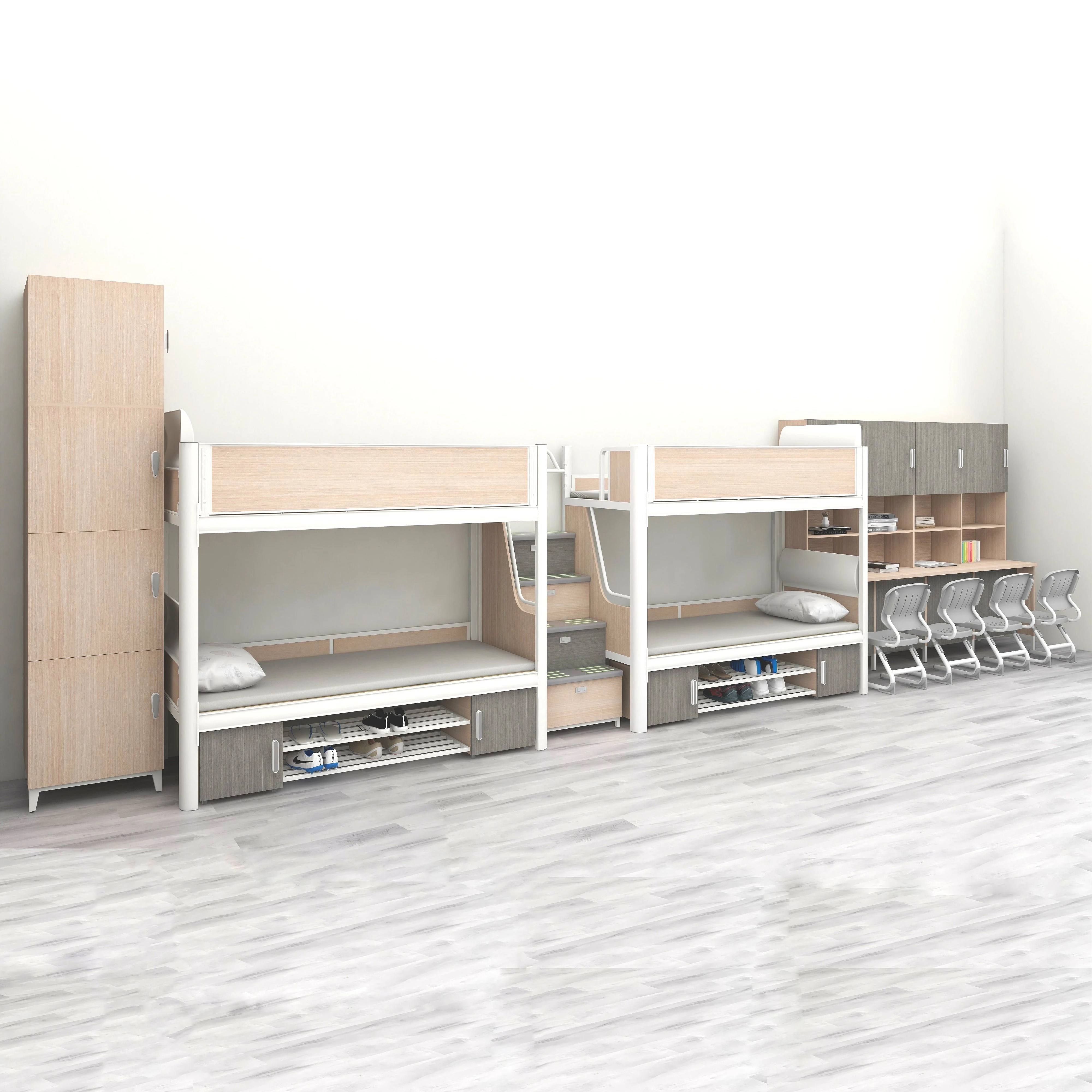 Universal Dormitory Metal Wood Double Design Deck 4 Beds Bunk For Students