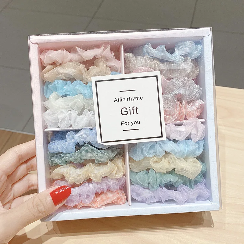 20 Pieces In One Box New Women Elastic Hair Ties ponytail Holder Real chiffon Scrunchies Set