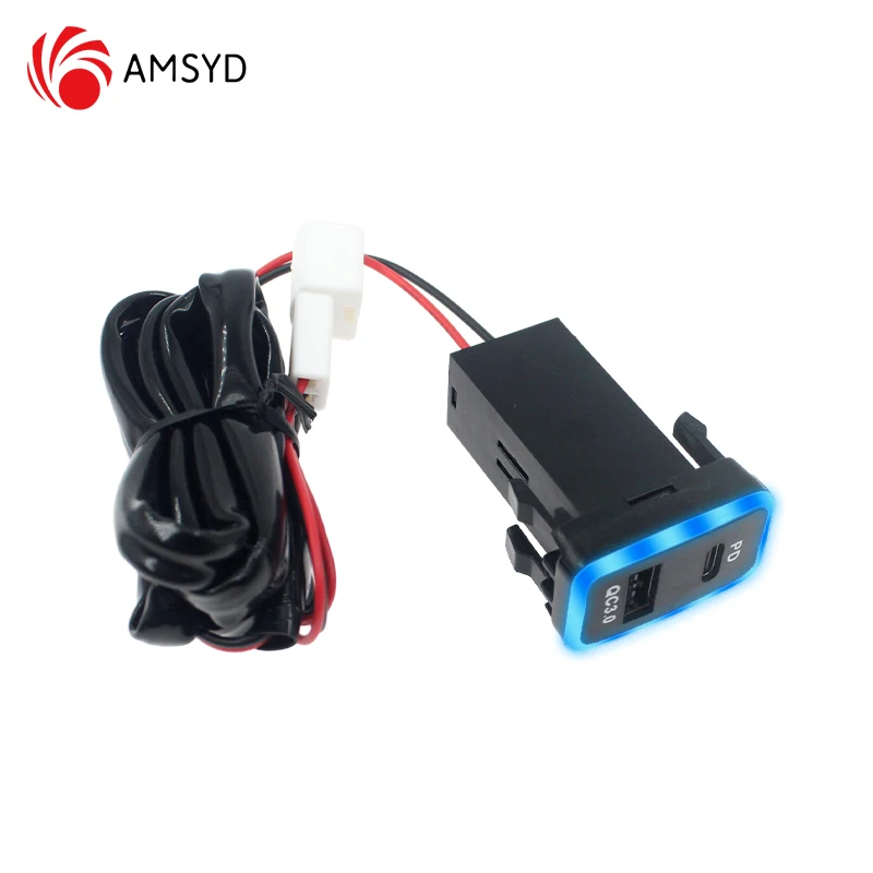 AMS PD QC 3.0 USB charger Socket for Toyota Camry fuse power charger adapter with Led light
