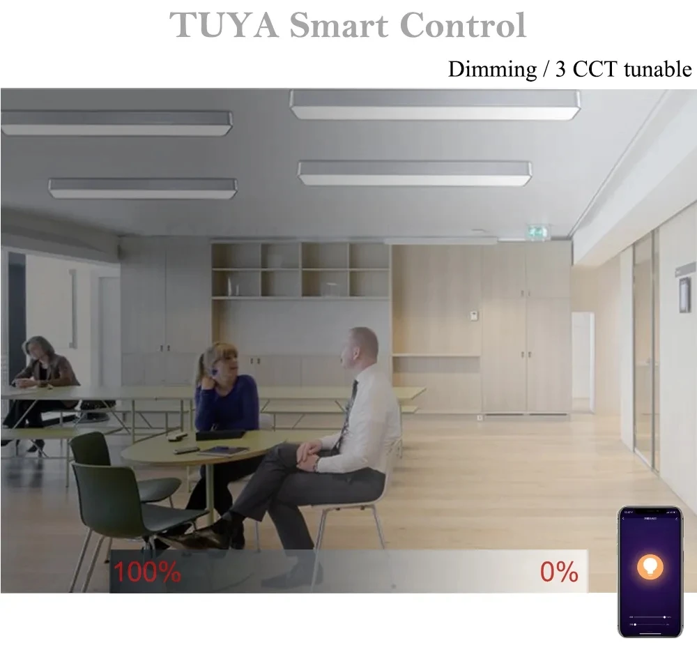 Industrial commercial rectangular tuya control smart white black ceiling light flicker free panel led for office school garage