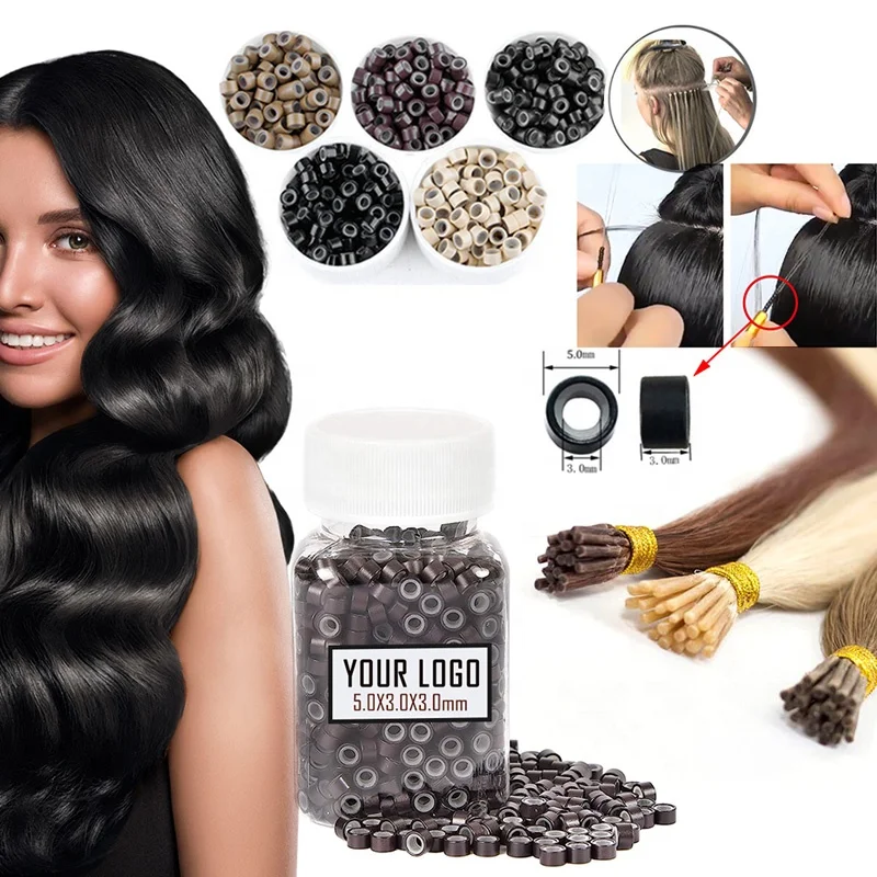 wholesale 5.0*3.0*3.0mm Silicone Lined Micro Link Beads Hair Extension Tools Aluminium silicone lined Micro Ring