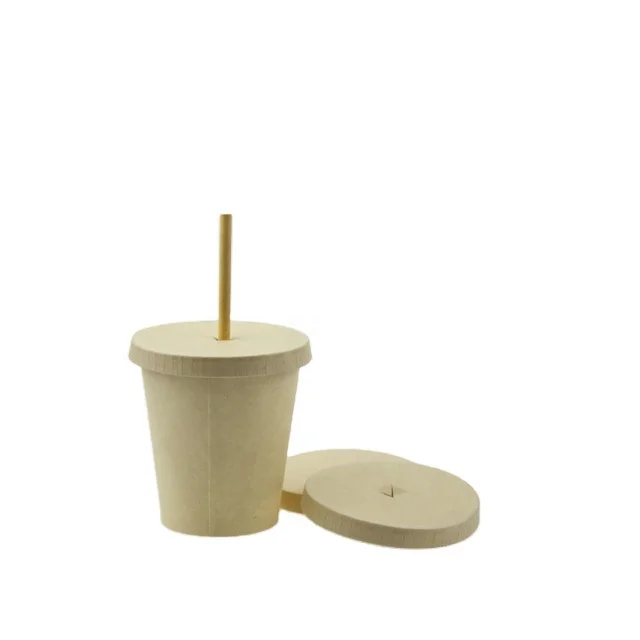 Takeaway bamboo coffee cup with lid ice cream paper lid PLA coated pulp cup lids