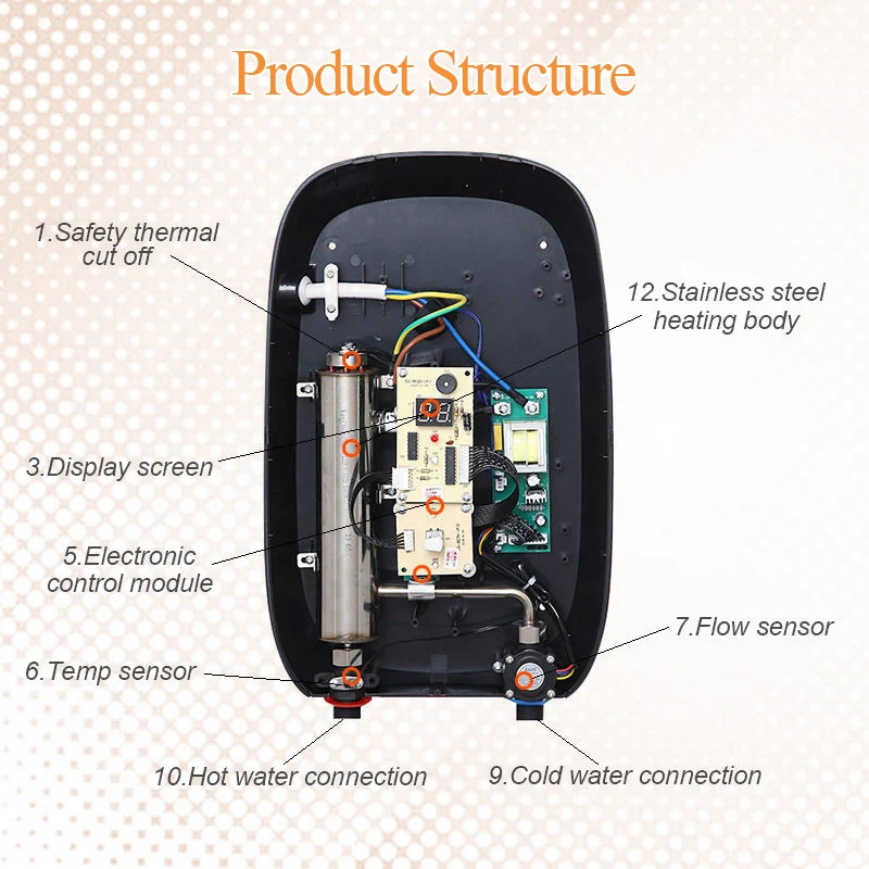 OEM/ODM Household Kitchen Wall Mounted Electric Water Heaters Geyser 3.5-5.5KW Smart Instant Tankless Hot Water Heater