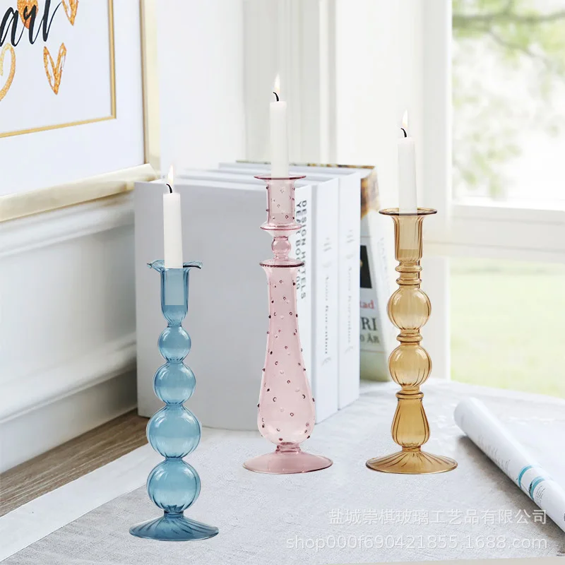 home decor tall clear crystal glass decorative black pillar candle holder for wedding decoration