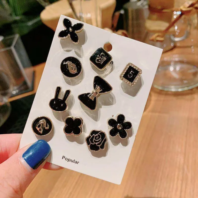 Small Elegant Suit Dress Pin Decoration Accessories 10 Pieces Set Alloy Metal Enamel Camellia Flower Brooch Safety Pin