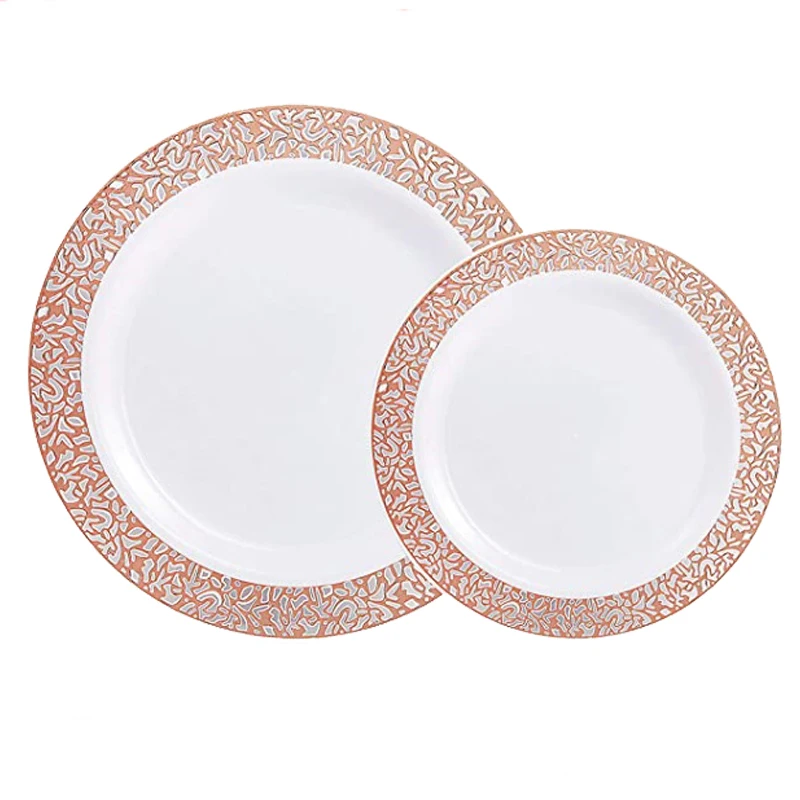 China wholesale High Quality disposable silverware gold rim plastic plates