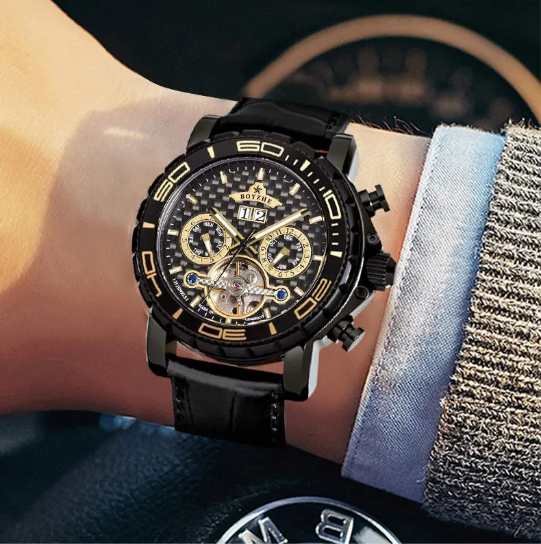 Wholesale Low Price WL037 Luxury Mens Wristwatch Handcrafted Leather Strap Tourbillon Mechanical Watch With Wholesale Price