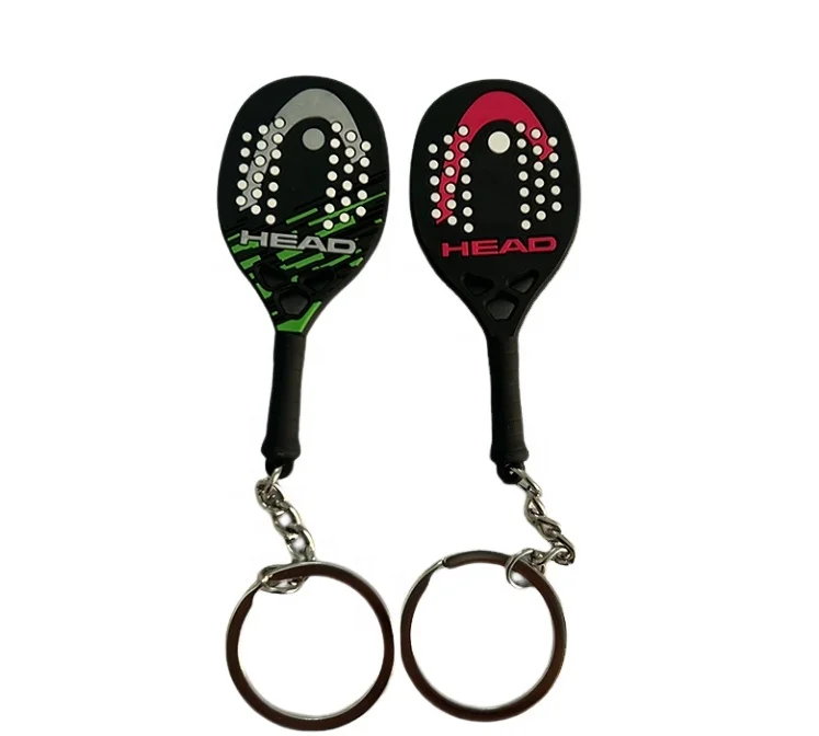 Manufacturer HEAD Custom PVC Rubber silicone Plastic Racket Keyring Padel Rocket Keychain 3D 2D emboss logo