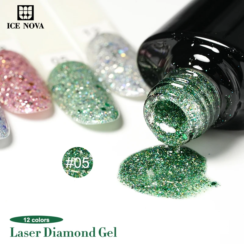 ICE NOVA Laser Shiny Diamond Gel Shimmer Gel Polish Semi Cured Gel Nail Wraps Polish Suitable For Party Nail Art