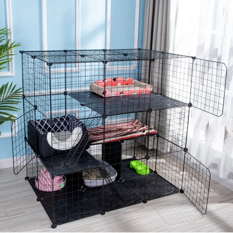 Amazon Basics Large 3-Tier Kitten Cage Playpen Box Kennel Black White Pet Cat Dog House Cage