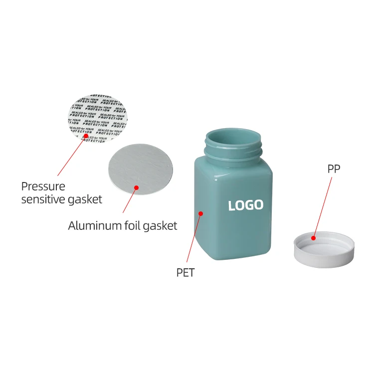 Unique Square Shiny Blue PET Plastic Capsule Bottles 200cc