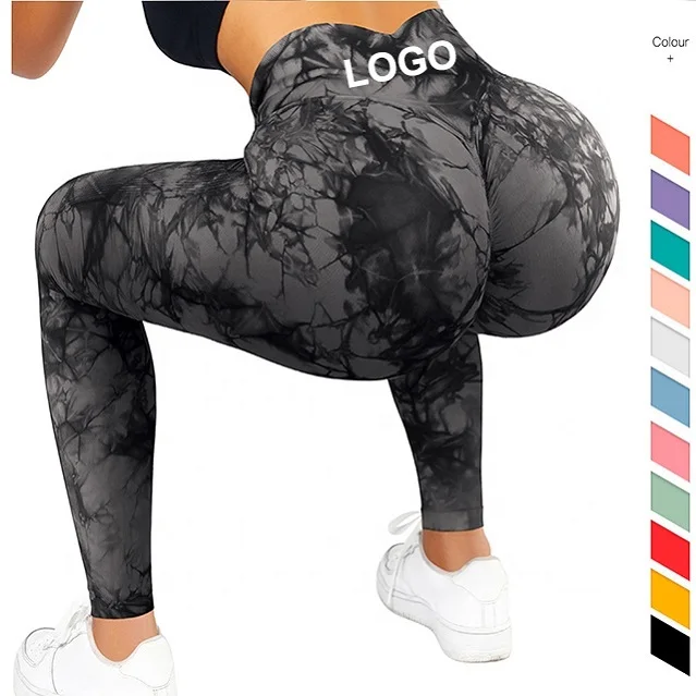 Tking Custom Logo Yoga Gym Wear Women Leggings Butt Lifting Tie Dye Soft Workout Tights Seamless Fitness Scrunch Butt Leggings