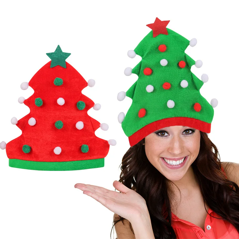 2024 New Christmas Tree Hat Green Velvet Beanie Caps Holiday Party Elf Hats Christmas Hats Santa Beanie Cap Wholesale